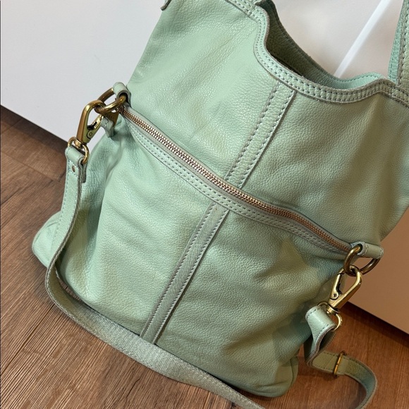 Mint Green Leather Purse Fossil gold trim crossbody bag women’s handbag